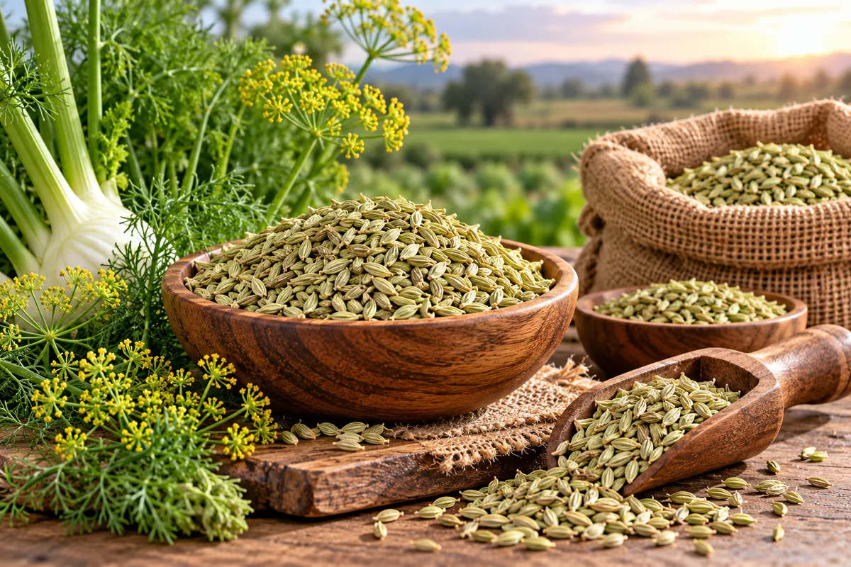 Bulk fennel seeds for food manufacturing and wholesale spice sourcing.