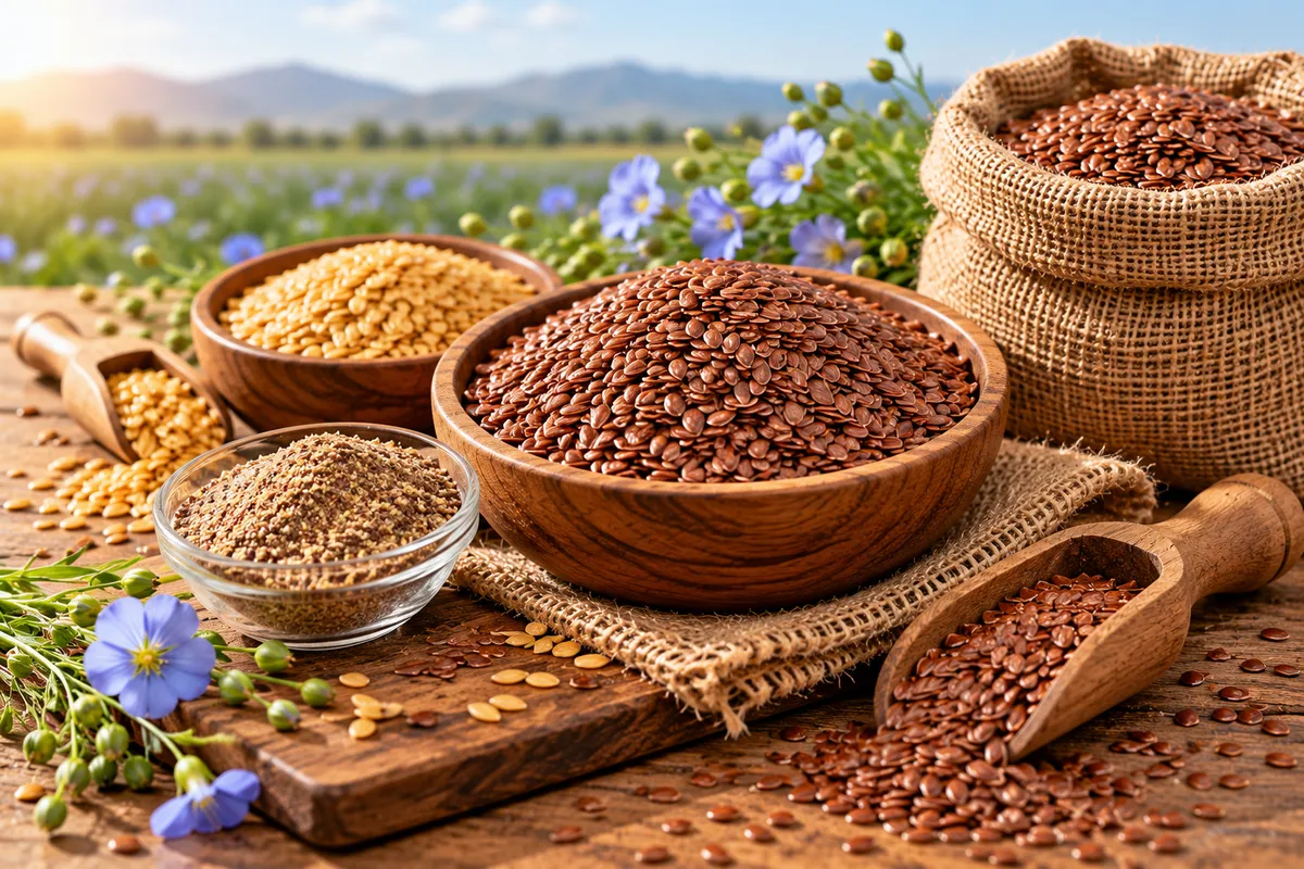 Bulk flax seeds and linseeds for food manufacturing and wholesale sourcing.